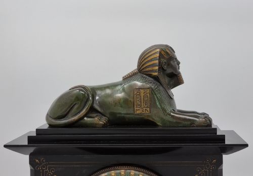 19TH CENTURY EGYPTIAN REVIVAL MANTEL CLOCK WITH BRONZE SPHINX - ADDITIONAL PHOTO 14