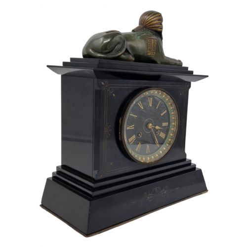 19TH CENTURY EGYPTIAN REVIVAL MANTEL CLOCK WITH BRONZE SPHINX - ADDITIONAL PHOTO 1