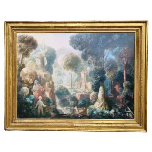 20th century surrealist painting by harold hitchcock oil on board - CATEGORY: ANTIQUE ART - DATED 1960