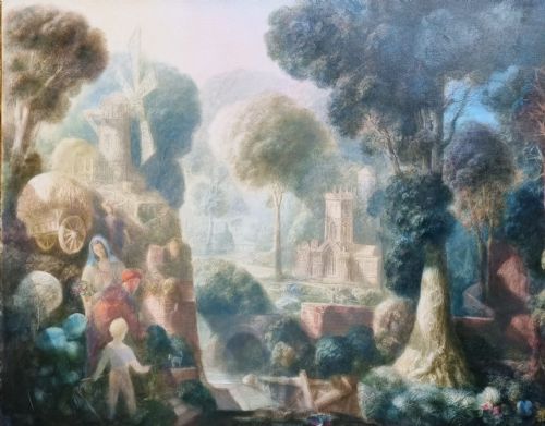 20TH CENTURY SURREALIST PAINTING BY HAROLD HITCHCOCK OIL ON BOARD - ADDITIONAL PHOTO 4