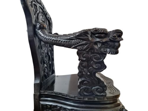 JAPANESE MEIJI PERIOD CARVED DRAGON CHAIR ARMCHAIR C 1900 - ADDITIONAL PHOTO 6