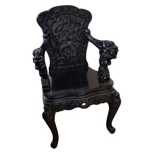 JAPANESE MEIJI PERIOD CARVED DRAGON CHAIR ARMCHAIR C 1900 - ADDITIONAL PHOTO 1