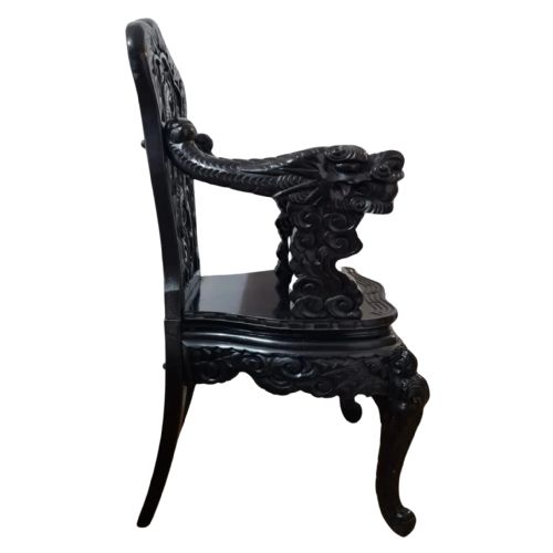 JAPANESE MEIJI PERIOD CARVED DRAGON CHAIR ARMCHAIR C 1900 - ADDITIONAL PHOTO 3