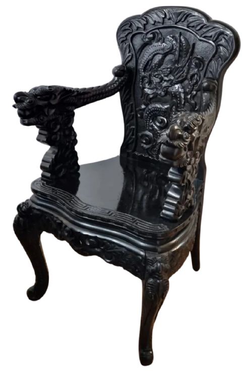 JAPANESE MEIJI PERIOD CARVED DRAGON CHAIR ARMCHAIR C 1900 - ADDITIONAL PHOTO 4