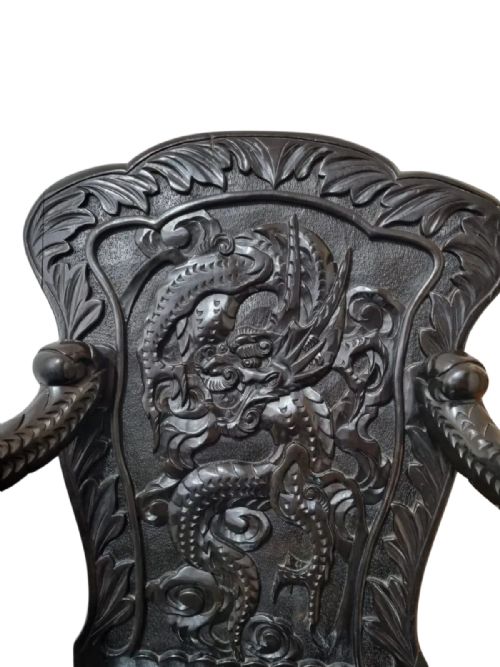 JAPANESE MEIJI PERIOD CARVED DRAGON CHAIR ARMCHAIR C 1900 - ADDITIONAL PHOTO 5