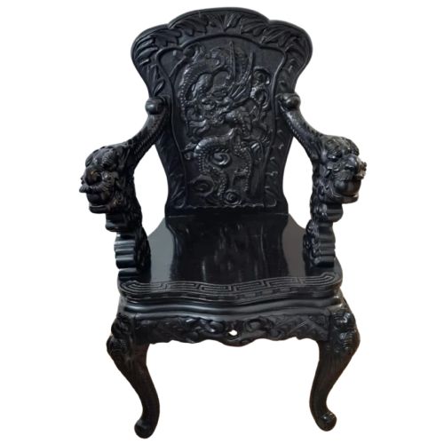 JAPANESE MEIJI PERIOD CARVED DRAGON CHAIR ARMCHAIR C 1900 - ADDITIONAL PHOTO 7