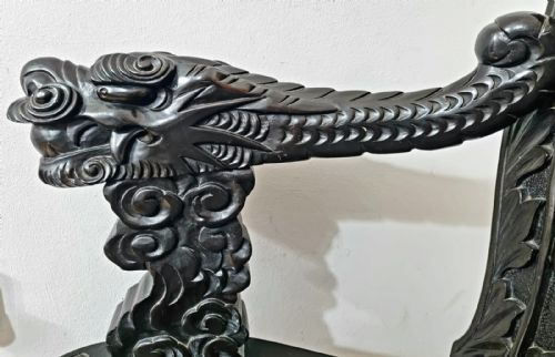 JAPANESE MEIJI PERIOD CARVED DRAGON CHAIR ARMCHAIR C 1900 - ADDITIONAL PHOTO 8