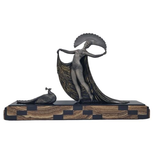 art deco sculpture cabaret dancer with peacock by gibert - CATEGORY: ANTIQUE SCULPTURES - DATED 1930