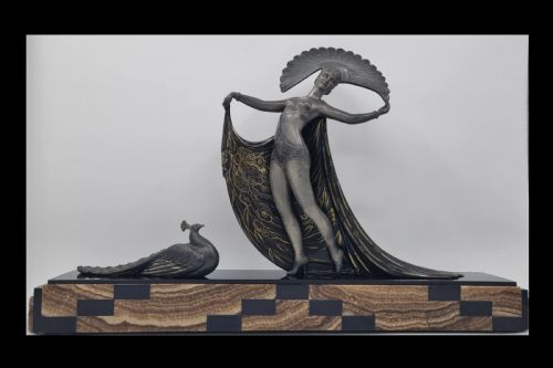 ART DECO SCULPTURE CABARET DANCER WITH PEACOCK BY GIBERT - ADDITIONAL PHOTO 1