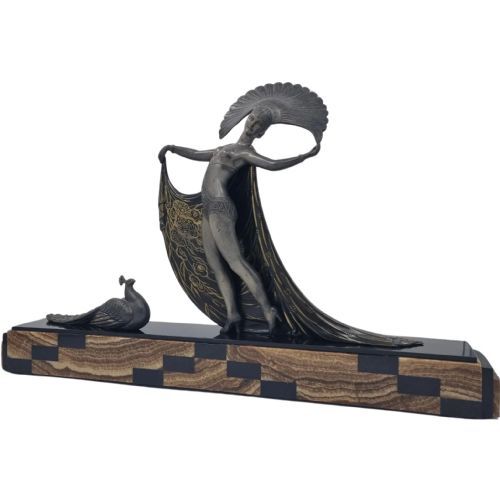 ART DECO SCULPTURE CABARET DANCER WITH PEACOCK BY GIBERT - ADDITIONAL PHOTO 3