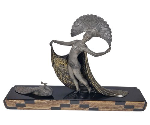 ART DECO SCULPTURE CABARET DANCER WITH PEACOCK BY GIBERT - ADDITIONAL PHOTO 4