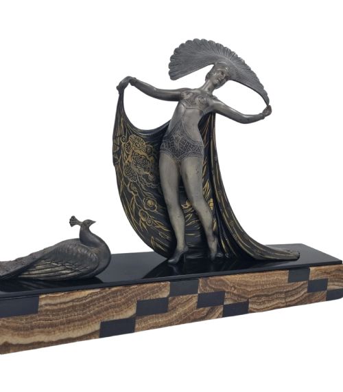 ART DECO SCULPTURE CABARET DANCER WITH PEACOCK BY GIBERT - ADDITIONAL PHOTO 7