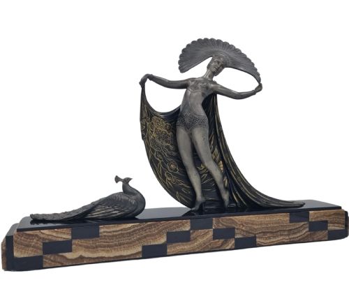 ART DECO SCULPTURE CABARET DANCER WITH PEACOCK BY GIBERT - ADDITIONAL PHOTO 8