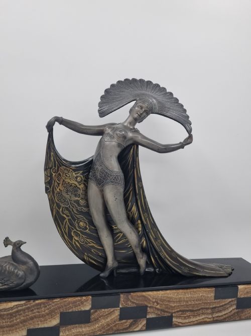 ART DECO SCULPTURE CABARET DANCER WITH PEACOCK BY GIBERT - ADDITIONAL PHOTO 14