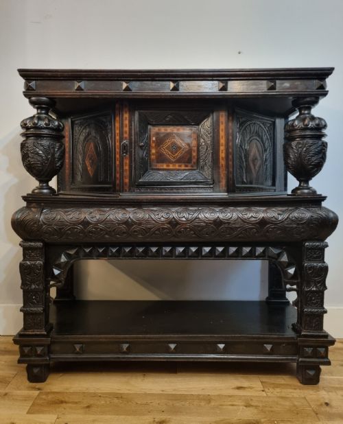 16th Century Elizabethan Inlaid Oak Livery Cupboard