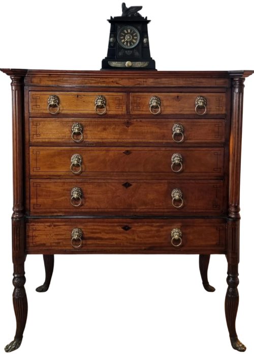 19TH CENTURY REGENCY PERIOD NEOCLASSICAL EGYPTIAN REVIVAL MAHOGANY CHEST ON STAND - ADDITIONAL PHOTO 2