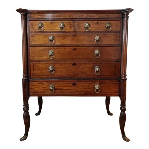 19TH CENTURY REGENCY PERIOD NEOCLASSICAL EGYPTIAN REVIVAL MAHOGANY CHEST ON STAND - ADDITIONAL PHOTO 4