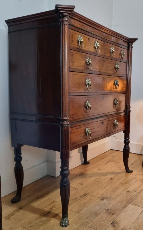 19TH CENTURY REGENCY PERIOD NEOCLASSICAL EGYPTIAN REVIVAL MAHOGANY CHEST ON STAND - ADDITIONAL PHOTO 5