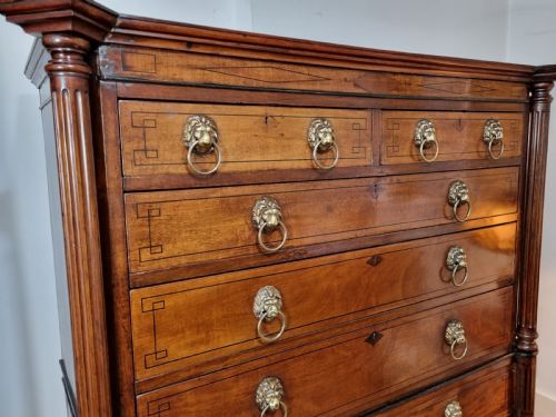 19TH CENTURY REGENCY PERIOD NEOCLASSICAL EGYPTIAN REVIVAL MAHOGANY CHEST ON STAND - ADDITIONAL PHOTO 9