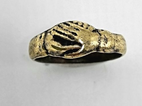 TUDOR BRONZE FEDES BETROTH RING 16TH CENTURY - ADDITIONAL PHOTO 3