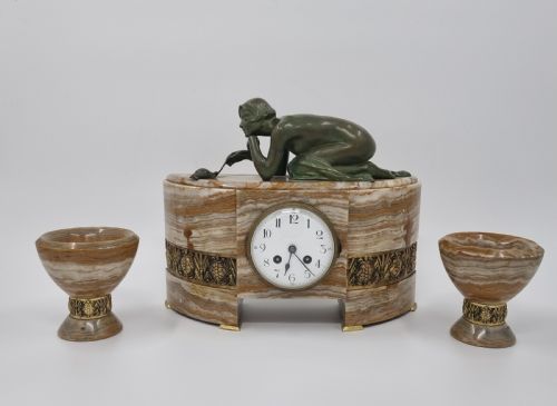 ART DECO BRONZE CLOCK GARNITURE SET PATIENCE BY SUZANNE BIZARD CIRCA 1925 - ADDITIONAL PHOTO 12