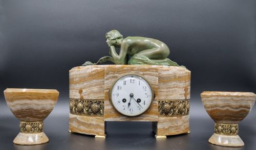 ART DECO BRONZE CLOCK GARNITURE SET PATIENCE BY SUZANNE BIZARD CIRCA 1925 - ADDITIONAL PHOTO 15