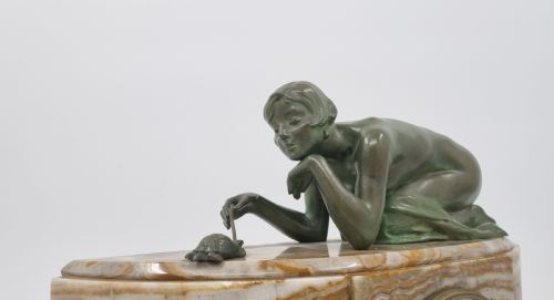 ART DECO BRONZE CLOCK GARNITURE SET PATIENCE BY SUZANNE BIZARD CIRCA 1925 - ADDITIONAL PHOTO 17
