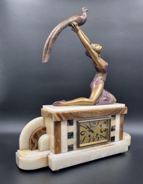 ART DECO MANTEL CLOCK SET WITH PAIR OF LAMPS BY SALVADO - ADDITIONAL PHOTO 12