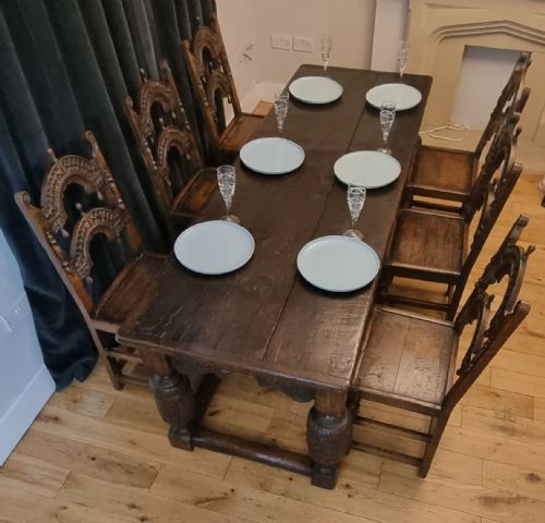 17TH CENTURY OAK REFECTORY TABLE AND SIX 17TH CENTURY OAK DINING CHAIRS - ADDITIONAL PHOTO 11