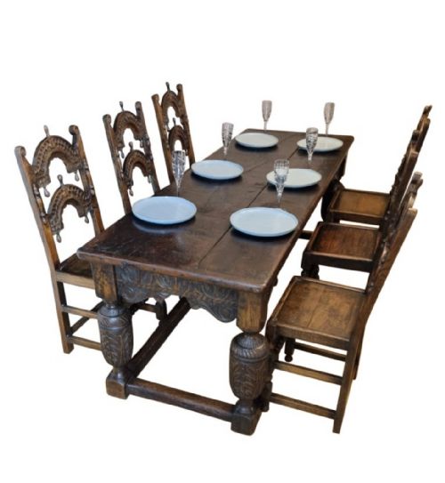 17th century oak refectory table and six 17th century oak dining chairs - CATEGORY: ANTIQUE TABLES - DATED 17TH CENTURY