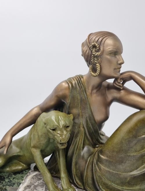 ART DECO SCULPTURE NUDE WITH PANTHER BY GODARD C 1920S - ADDITIONAL PHOTO 1