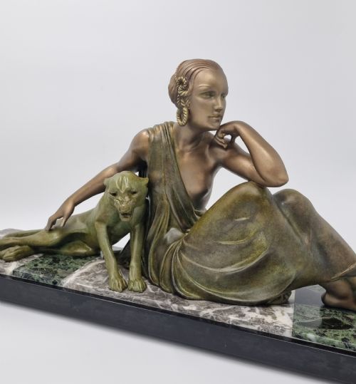 ART DECO SCULPTURE NUDE WITH PANTHER BY GODARD C 1920S - ADDITIONAL PHOTO 4