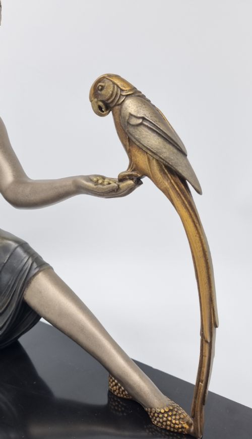 ART DECO SCULPTURE YOUNG LADY WITH A PARROT SIGNED D H CHIPARUS - ADDITIONAL PHOTO 3