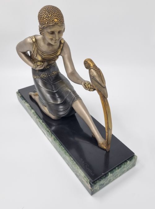 ART DECO SCULPTURE YOUNG LADY WITH A PARROT SIGNED D H CHIPARUS - ADDITIONAL PHOTO 4