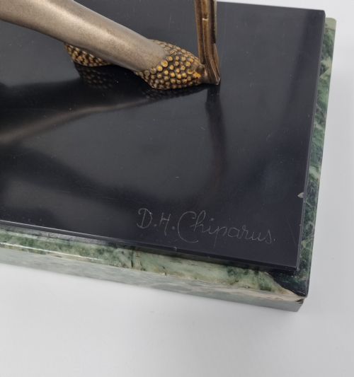 ART DECO SCULPTURE YOUNG LADY WITH A PARROT SIGNED D H CHIPARUS - ADDITIONAL PHOTO 6