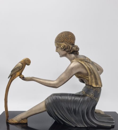ART DECO SCULPTURE YOUNG LADY WITH A PARROT SIGNED D H CHIPARUS - ADDITIONAL PHOTO 9