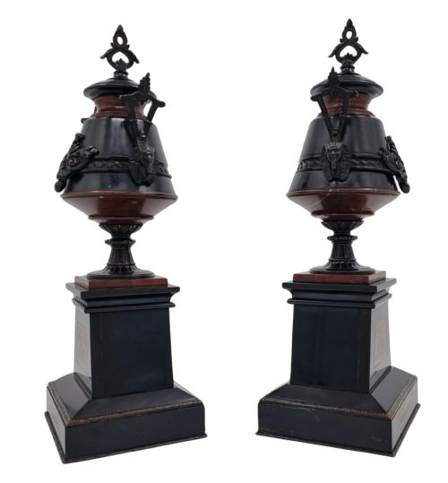 19TH CENTURY EGYPTIAN REVIVAL MARBLE AND BRONZE CASSOLETTES URNS - ADDITIONAL PHOTO 6
