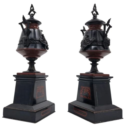 19TH CENTURY EGYPTIAN REVIVAL MARBLE AND BRONZE CASSOLETTES URNS - ADDITIONAL PHOTO 9