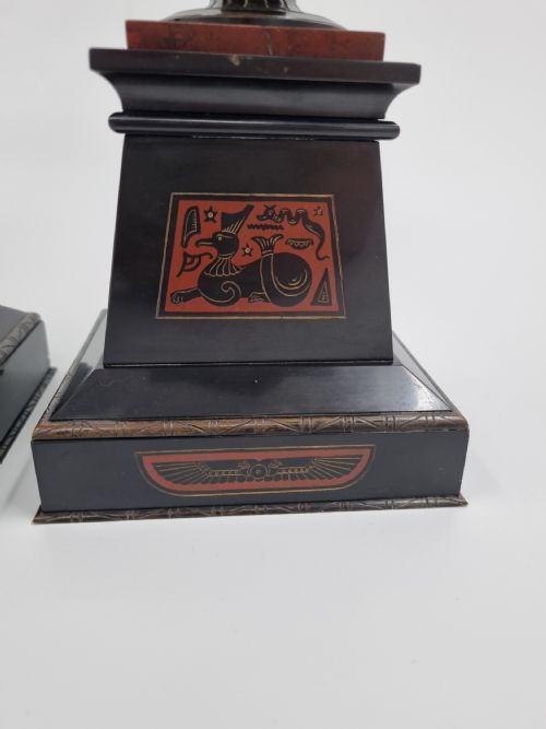 19TH CENTURY EGYPTIAN REVIVAL MARBLE AND BRONZE CASSOLETTES URNS - ADDITIONAL PHOTO 1