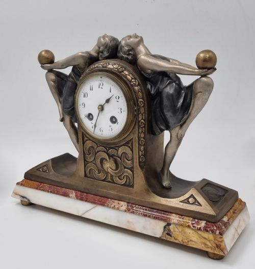 ART DECO CLOCK GARNITURE SET WITH TWO BALL DANCERS BY P SEGA - ADDITIONAL PHOTO 2