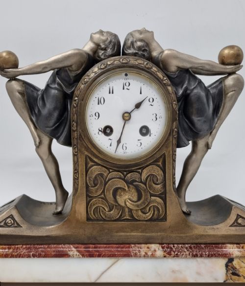 ART DECO CLOCK GARNITURE SET WITH TWO BALL DANCERS BY P SEGA - ADDITIONAL PHOTO 4