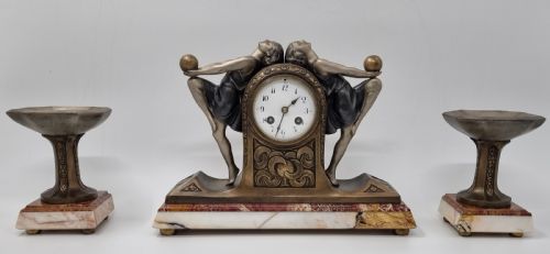 ART DECO CLOCK GARNITURE SET WITH TWO BALL DANCERS BY P SEGA - ADDITIONAL PHOTO 5