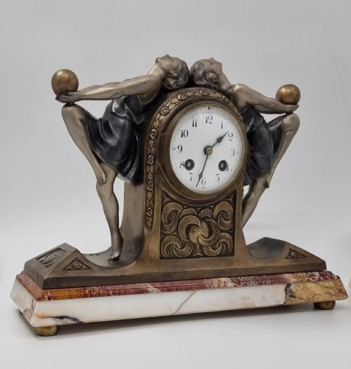 ART DECO CLOCK GARNITURE SET WITH TWO BALL DANCERS BY P SEGA - ADDITIONAL PHOTO 7