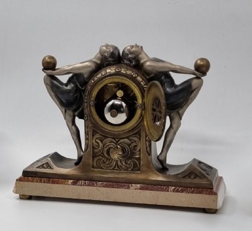 ART DECO CLOCK GARNITURE SET WITH TWO BALL DANCERS BY P SEGA - ADDITIONAL PHOTO 8