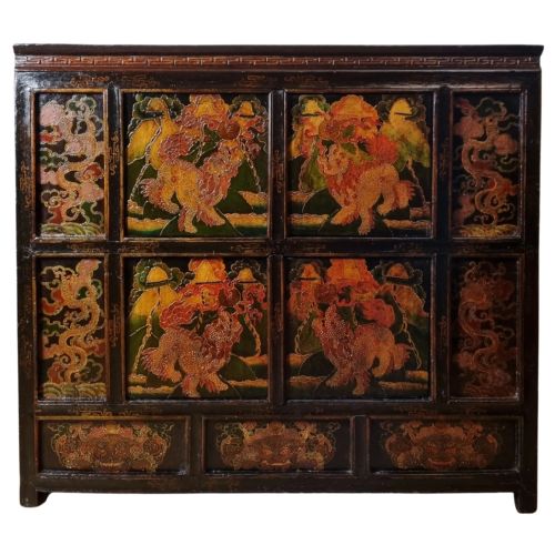 19th century tibetan polychrome painted cabinet - CATEGORY: ANTIQUE CUPBOARDS - DATED 19TH CENTURY