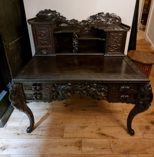 JAPANESE MAIJI PERIOD CARVED DESK CIRCA 1900 - ADDITIONAL PHOTO 2