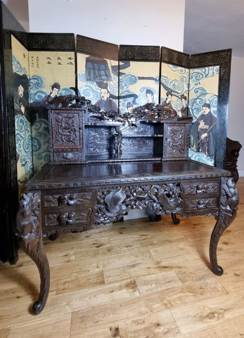 JAPANESE MAIJI PERIOD CARVED DESK CIRCA 1900 - ADDITIONAL PHOTO 6