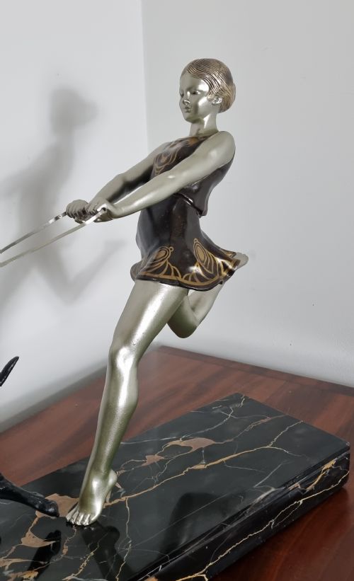 ART DECO SCULPTURE YOUNG GIRL RUNNING WITH GREYHOUNDS BY GEO MAXIM - ADDITIONAL PHOTO 12