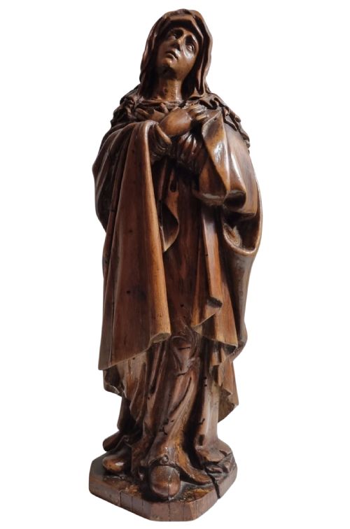 17TH CENTURY CARVED APPLEWOOD SCULPTURE OF THE LADY OF SORROW - ADDITIONAL PHOTO 3