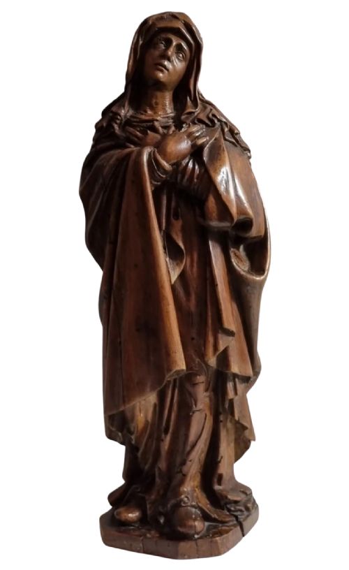 17TH CENTURY CARVED APPLEWOOD SCULPTURE OF THE LADY OF SORROW - ADDITIONAL PHOTO 4